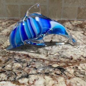 Blue Glass Dolphin Figurine